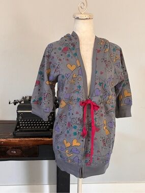 Scrapbook Collection Y2K Doodle Print Short-Sleeve Hooded Jacket - Size Large